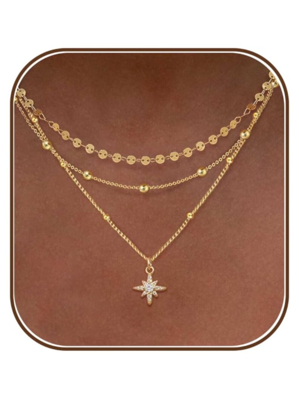 14k Gold Plated Layered Necklace Set 3 Pc Dainty Stack Pendant Choker